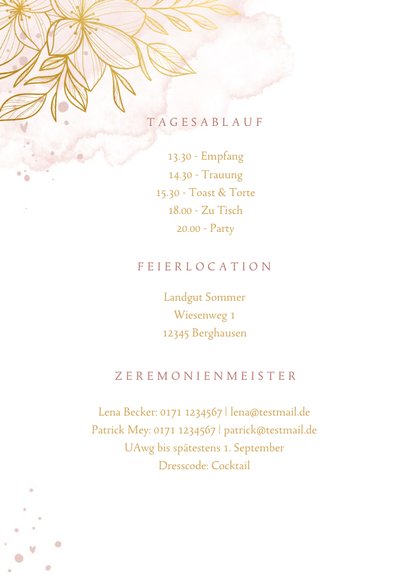 Einladung Hochzeit Goldblumen auf Aquarell 2