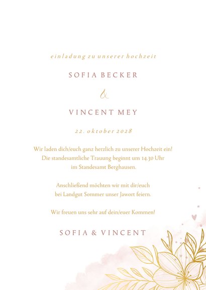 Einladung Hochzeit Goldblumen auf Aquarell 3