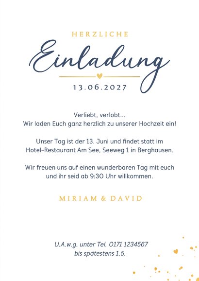 Einladung Hochzeit mit Foto Gold auf Blau 3