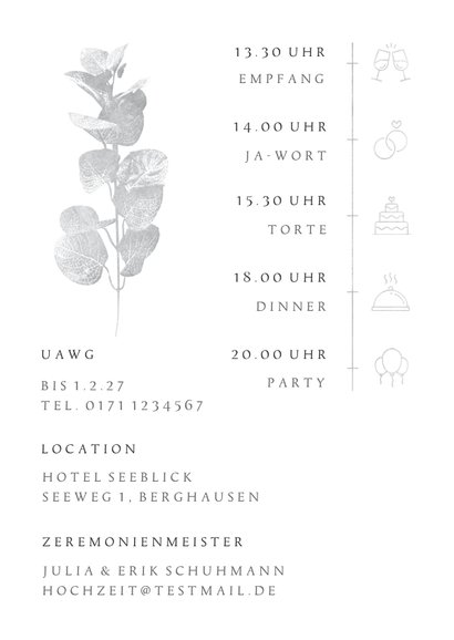 Einladung Hochzeit 'We do' Eukalyptus Silber 2