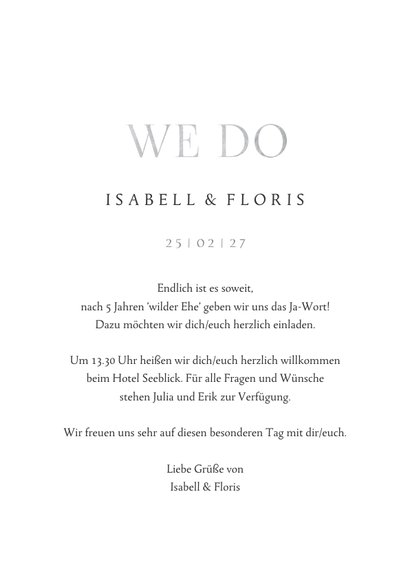 Einladung Hochzeit 'We do' Eukalyptus Silber 3