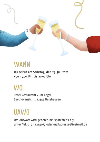 Einladung Jubiläumsfeier Hände mit Sekt 2