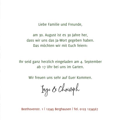 Einladung Jubiläumsfeier Hochzeitstag botanisch 3