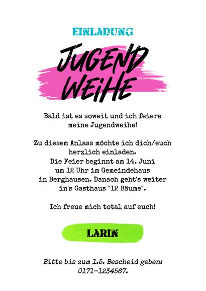 Einladung Jugendweihe Buntes Graffiti 3