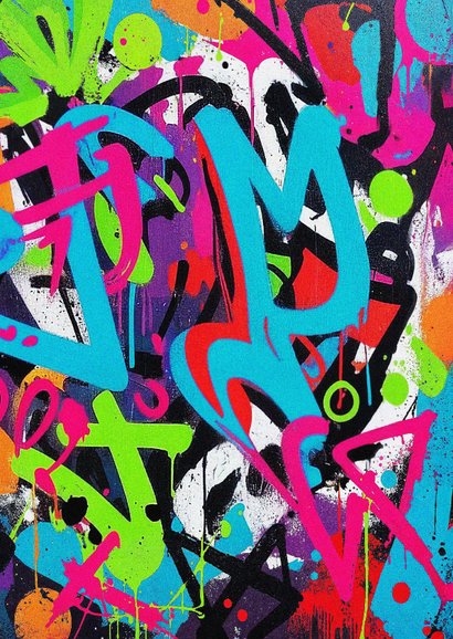 Einladung Jugendweihe Buntes Graffiti Rückseite