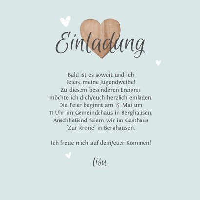 Einladung Jugendweihe Foto& Herzen Send a Smile