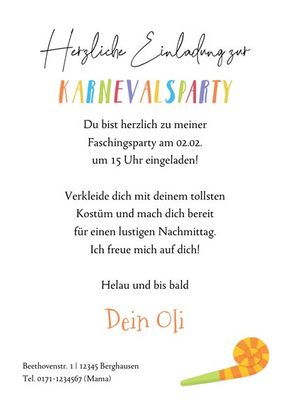 Einladung Karnevalsparty Kinder mit Foto 3