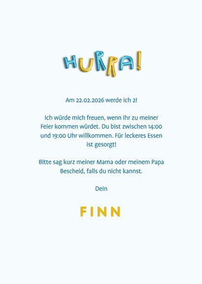 Einladung Kindergeburtstag mit HURRA Luftballonschrift Junge 3