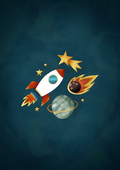 Einladung Kindergeburtstag Rakete, Sterne & Planeten Rückseite