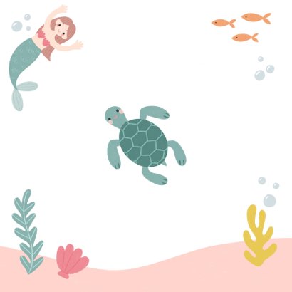 Einladung Kindergeburtstag Schildkröte, Meerjungfrau & Foto Rückseite