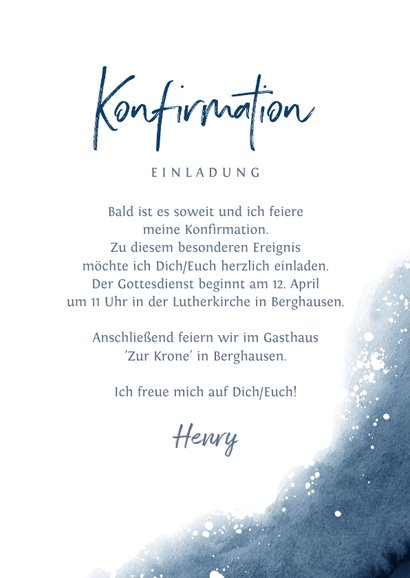 Einladung Konfirmation Foto Aquarell dunkelblau 3