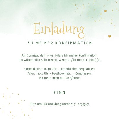 Einladung Konfirmation Foto, Aquarell & Gold 3