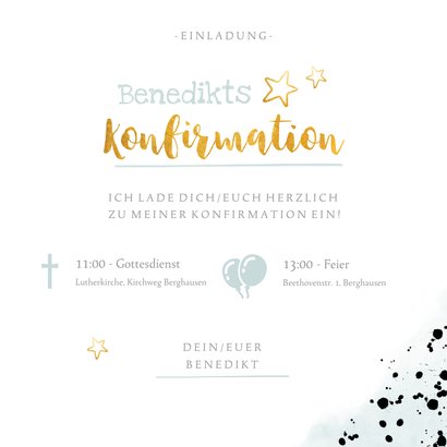 Einladung Konfirmation im Aquarelllook mit Foto und Sternen 3