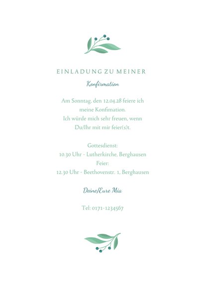 Einladung Konfirmation Taube botanisch & Foto 3