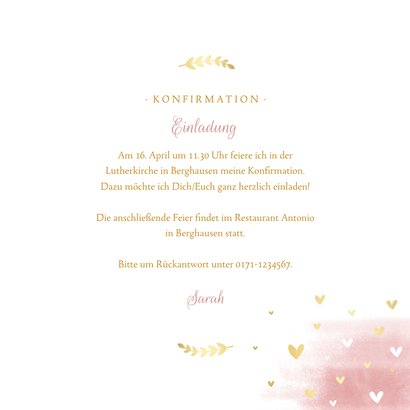 Einladung Konfirmation Wasserfarbe, Taube und Herzen 3