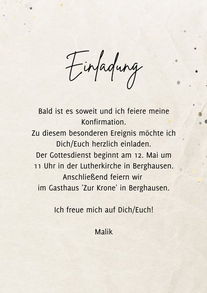 Einladung Konfirmationsfeier Gold-Sprenkel & Wasserfarbe 3
