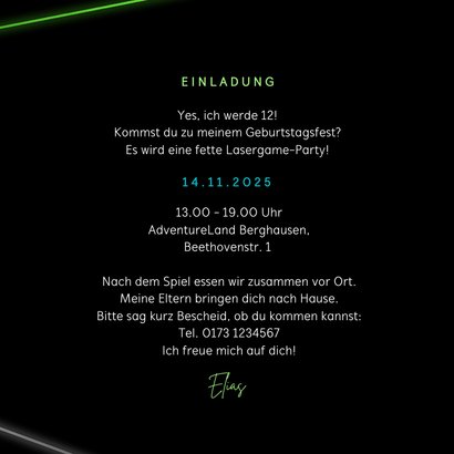 Einladung Laserparty Laserstrahlen grün 3