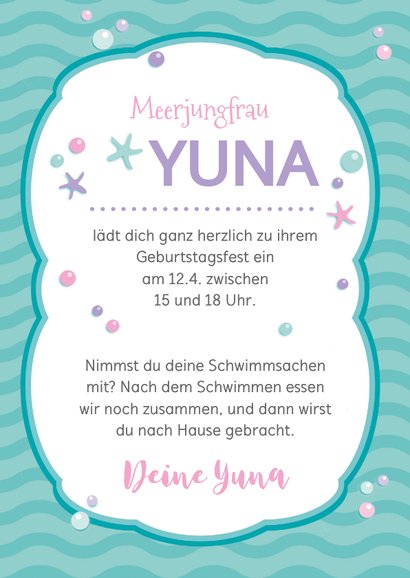Einladung Meerjungfraukarte 9. Kindergeburtstag 3