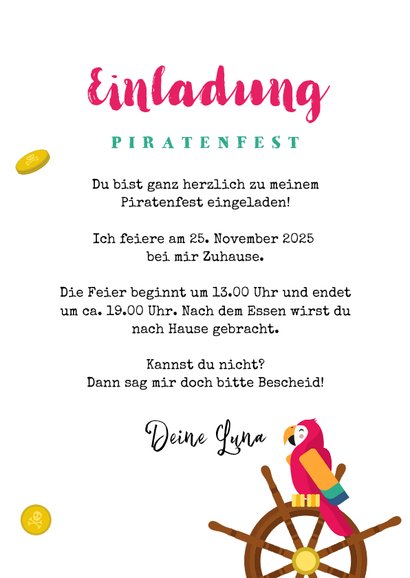 Einladung Piraten-Kindergeburtstag Mädchen 3