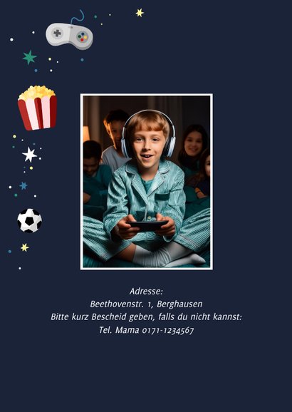 Einladung Pyjamaparty blaues VIP-Ticket Kindergeburtstag 2