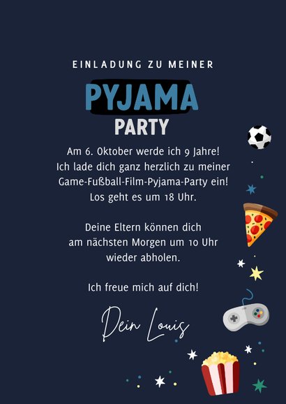 Einladung Pyjamaparty blaues VIP-Ticket Kindergeburtstag 3