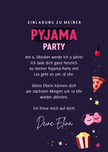 Einladung Pyjamaparty rosa VIP-Ticket Kindergeburtstag 3