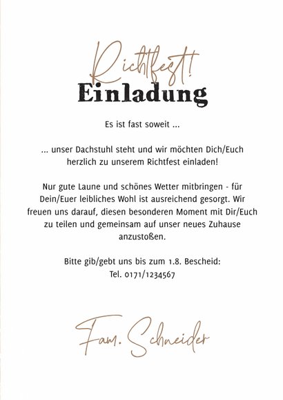 Einladung Richtfest Fotos auf Holzhintergrund 3