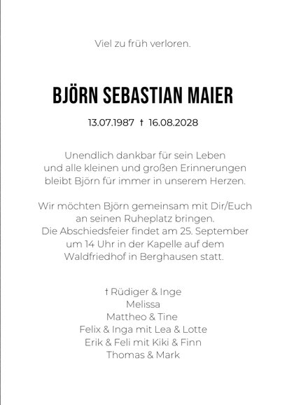 Einladung Trauerfeier Foto modern schwarzweiß 3