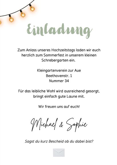 Einladung Wegweiser Gartenparty Schrebergarten Hochzeitstag 3