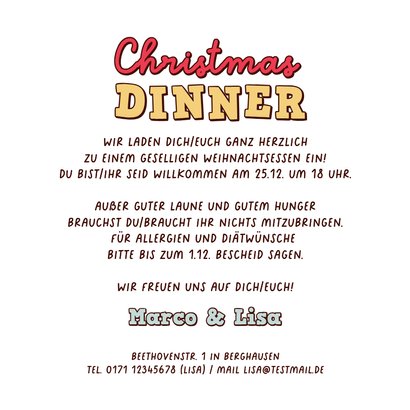 Einladung Weihnachtsessen lustiger Weihnachtsmann & Rentier Rückseite