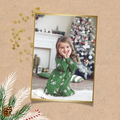Einladung Weihnachtsfeier mit Tannenzweigen, Konfetti & Foto 2