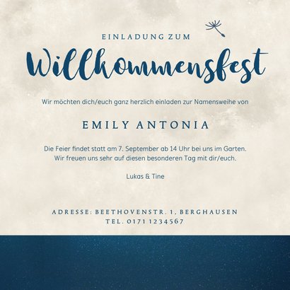 Einladung Willkommensfest Mädchen, Pusteblume & Mond 3