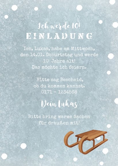 Einladung Winter-Kindergeburtstag Schlitten 3