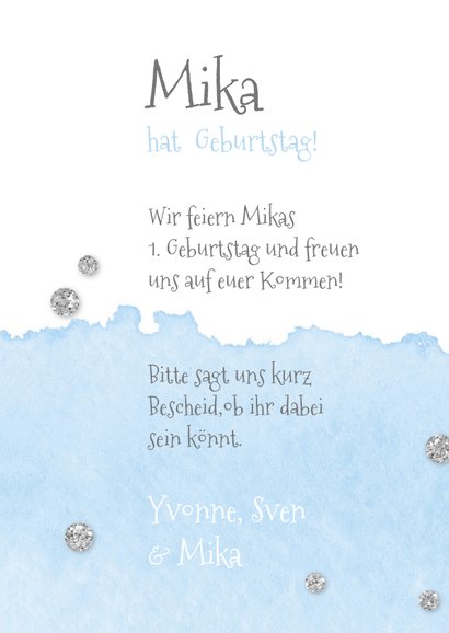 Einladung zum 1. Geburtstag blau Silberballon und Foto 3