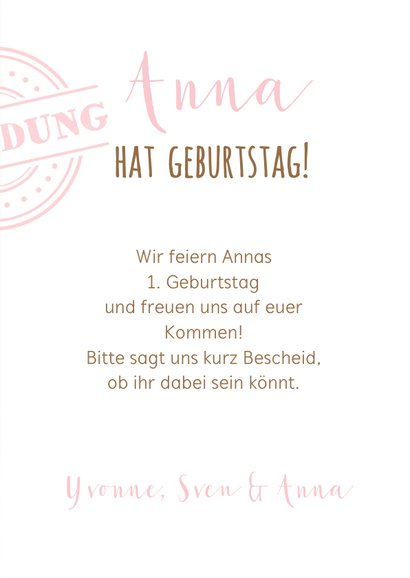 Einladung zum 1. Geburtstag Pink Sweetheart 3