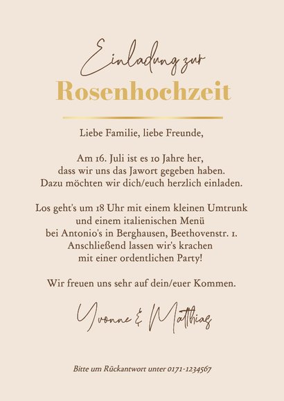 Einladung zum 10. Hochzeitsjubiläum Fotocollage & Gold 3