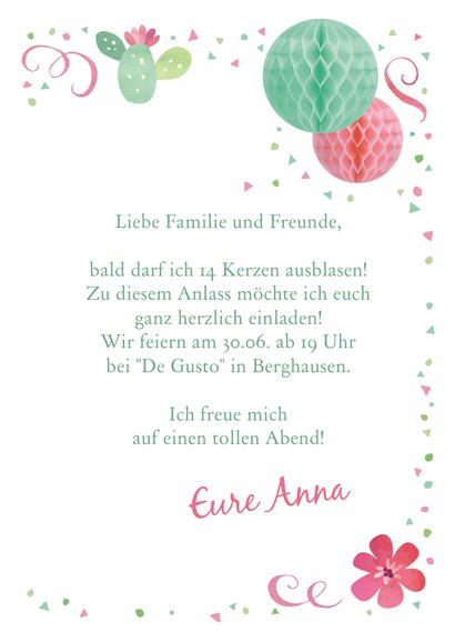 Einladung zum 14. Geburtstag in sommerlichen Farben 3