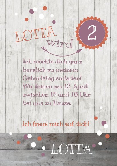 Einladung zum 2. Kindergeburtstag Dusky Pink & Orange 3