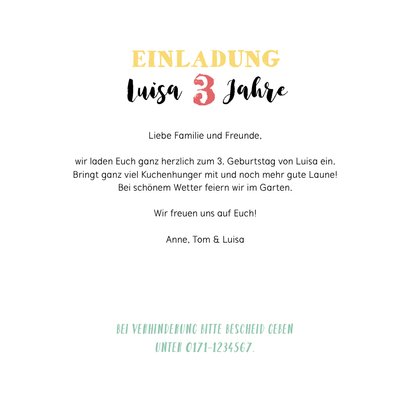 Einladung zum 3. Kindergeburtstag Mädchen Herz & Geschenk 3