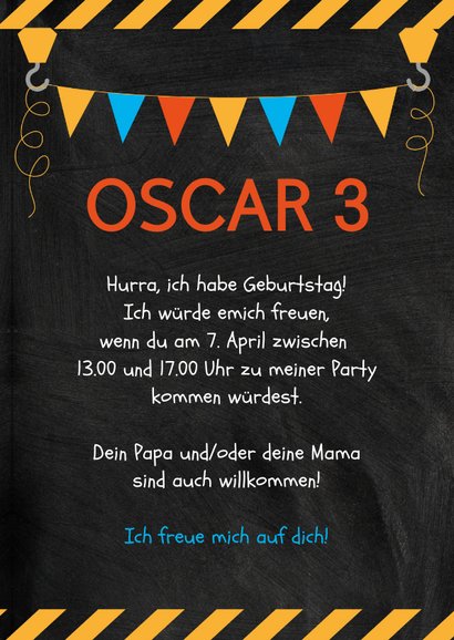 Einladung zum 3. Kindergeburtstag mit Bagger 3