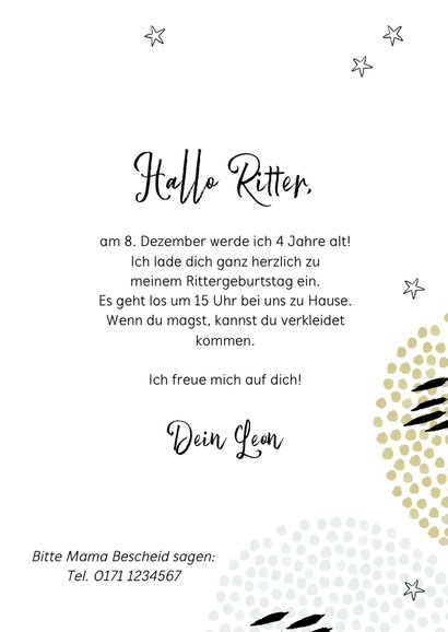 Einladung zum 4. Kindergeburtstag Ritter 3