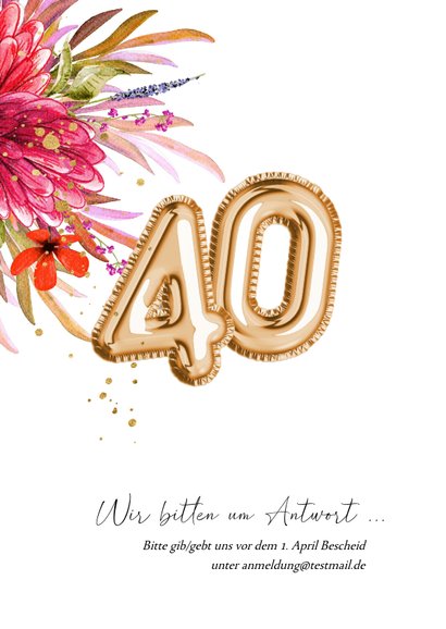Einladung zum 40. Hochzeitsjubiläum Foto & Blüten 2