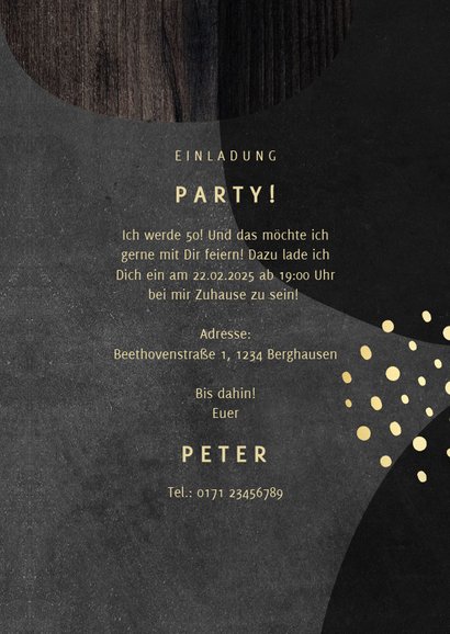 Einladung zum 50. Geburtstag schwarz gold mit Foto 3