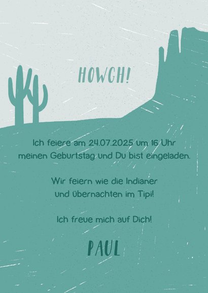 Einladung zum 6. Kindergeburtstag blau Indianer-Party 3