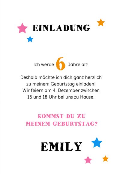 Einladung zum 6. Kindergeburtstag Kreidelook Foto pink 3