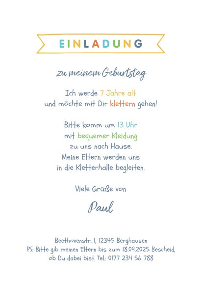 Einladung zum 7. Kindergeburtstag Foto Kletterparty 3