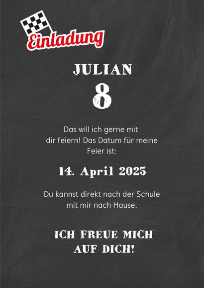 Einladung zum 8. Kindergeburtstag Autorennen 3