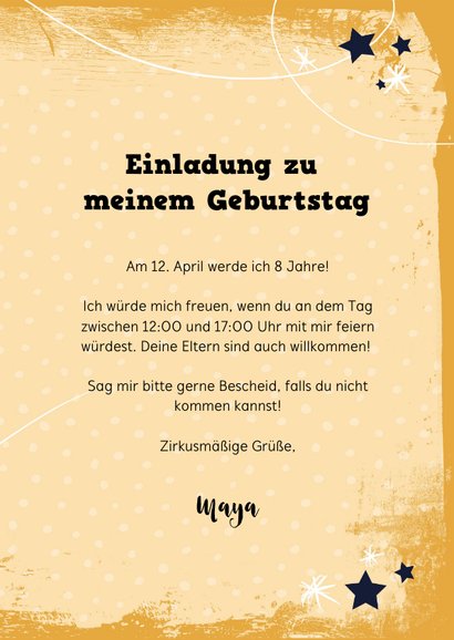 Einladung zum 8. Kindergeburtstag Zirkus 3