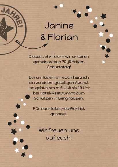 Einladung zum Doppelgeburtstag Zusammen 70 3