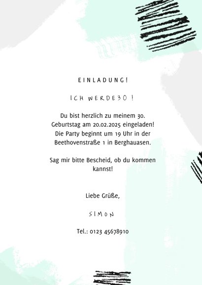 Einladung zum Geburtstag grüne Farbstreifen und Foto 3